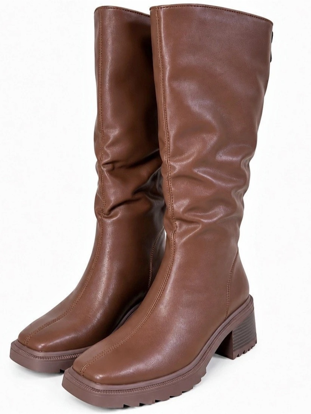 TEAIEUI brown square toe knee-high riding boots size 7.5 new in box